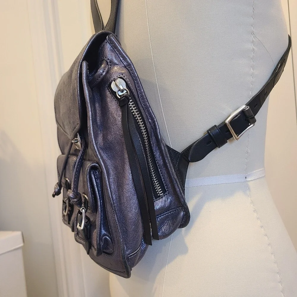 Rag & Bone Field‎ Backpack Silver Metallic Lambskin Leather Backpack